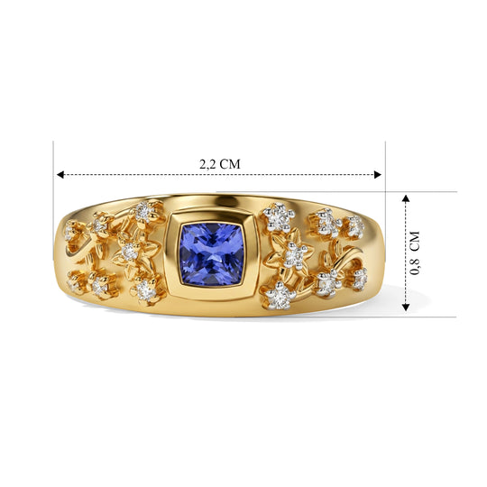 D'Joy Tansanit und Moissanit Ring, 925 Silber 750 Gelbgold Vermeil - 0,64 ct.