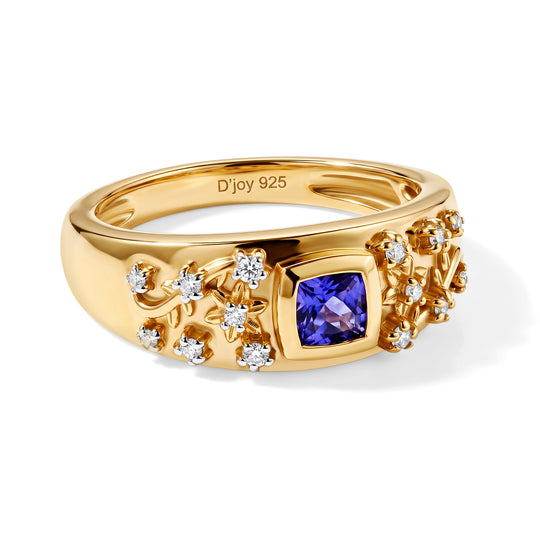 D'Joy Tansanit und Moissanit Ring, 925 Silber 750 Gelbgold Vermeil - 0,64 ct.