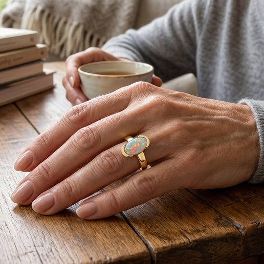 D'Joy AA Natürlicher, äthiopischer Welo Opal Ring 925 Silber 750 Vergoldet (Größe 19.00) ca. 0,96 ct