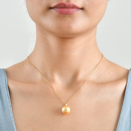 AAA Goldene Südsee Perle (14-15 mm) Anhänger 750 Gold 17.40 ct