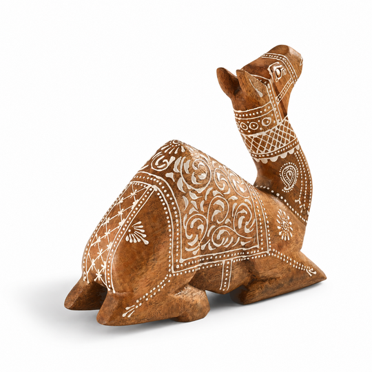 Bliss & Beyond Hand Painted Cone Work Camel Figurine Size- 25.5X7.62X20.32 Cm Color-White Washed