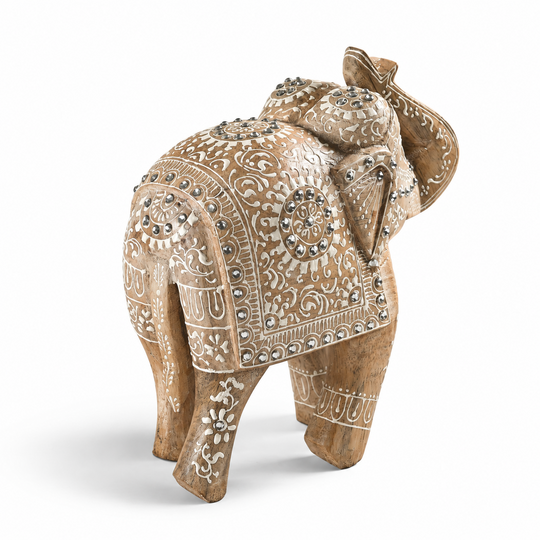 Bliss & Beyond Hand Painted Cone Work Elephant Figurine Size- 21.59X35.56x17.78 Cm Color-White Washed