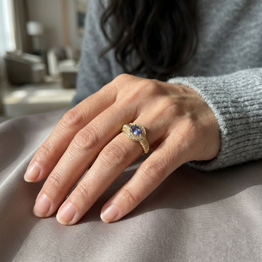 EVER TRUE AA Tansanit, Weißer Zirkon Ring 950 Kupfer (Größe 21.00) ca. 0,63 ct
