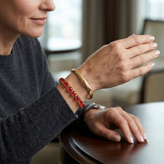 D'Joy Lab Grown Padparadscha-Saphir Armband ca. 20 cm 925 Silber 750 Gelbgold vermeil ca. 45,98 ct.