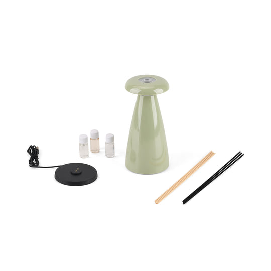 2-in-1-Ambiente-Tischleuchte mit Raumduft-Diffusor, Akku und Touchdimmer, inklusive 3 Duftölen und Duftstäbchen, 10 x 10 x 21 cm, Braun