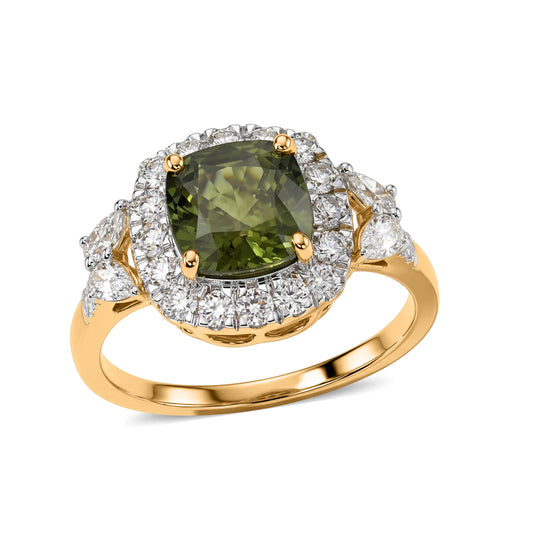 LUXURIANT (10-16 Werktage Lieferzeit) 2,22 ct. AAA grüner Saphir und Labor Diamant Ring in 417 Gold