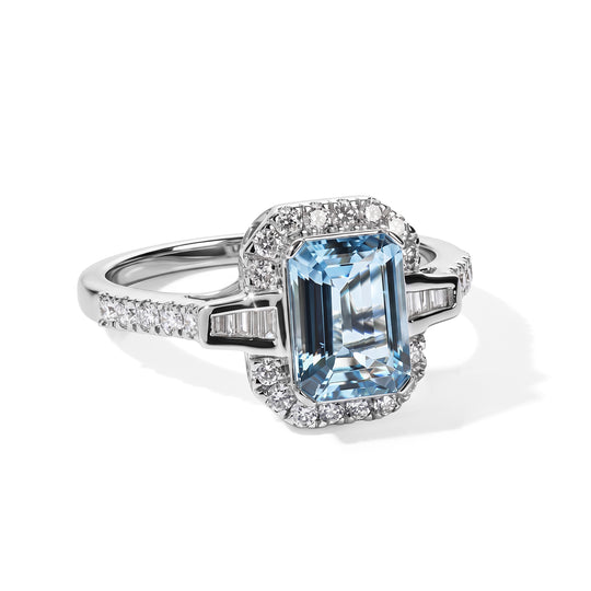 LUXORO AAA Santamaria Aquamarin, Weißer Diamant Ring 417 Gold (Größe 18.00) (10-16 Werktage Lieferzeit) ca. 1,83 ct