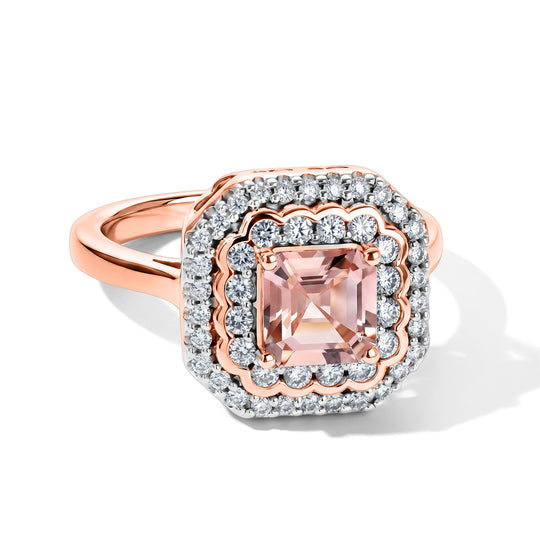 D'Joy AA Rosa Morganit, Moissanit Ring 925 Silber 750 Roségold vermeil (Größe 18.00) (10-16 Werktage Lieferzeit) ca. 1,33 ct