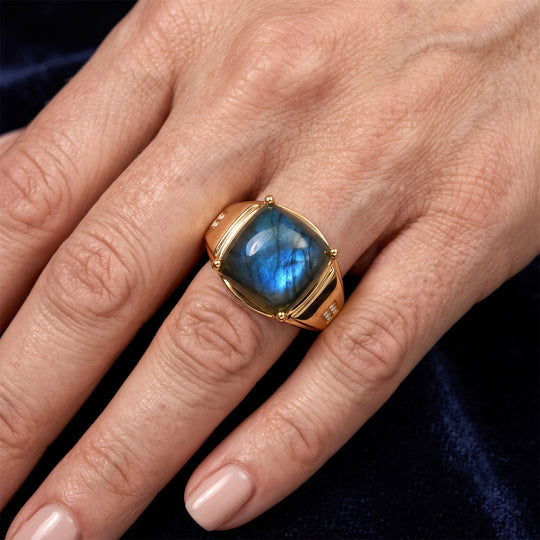 EverTrue AAA Labradorit und Zirkon Ring, Bronze mit Gelbgold E-Beschichtung - 8,18 ct.