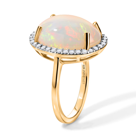 LUXURIANT DIAMOND - AAA Natürlicher, äthiopischer Welo Opal (Ovl 16x12mm), Lab Grown Diamant Ring 925 Silber 750 Gelbgold vermeil (Größe 21.00) ca. 6.38 ct