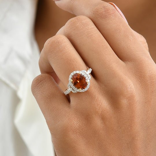 D'Joy AAA Honig Granat, Moissanit Ring 925 Silber 750 Gelbgold vermeil (Größe 18.00) (10-16 Werktage Lieferzeit) ca. 2,70 ct