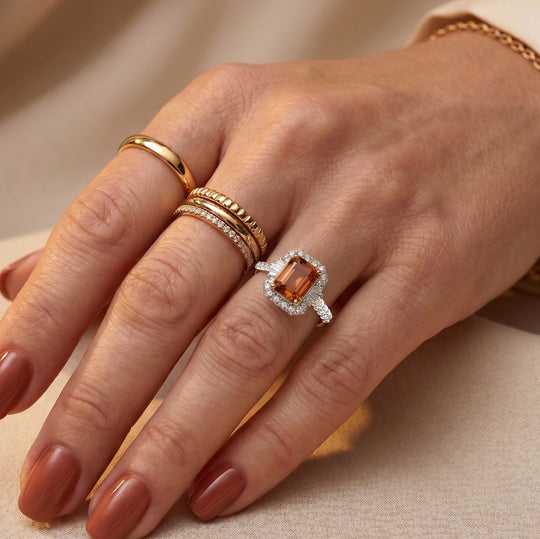 D'Joy AAA Honig Granat, Moissanit Ring 925 Silber 750 Gelbgold vermeil (Größe 18.00) (10-16 Werktage Lieferzeit) ca. 3,12 ct