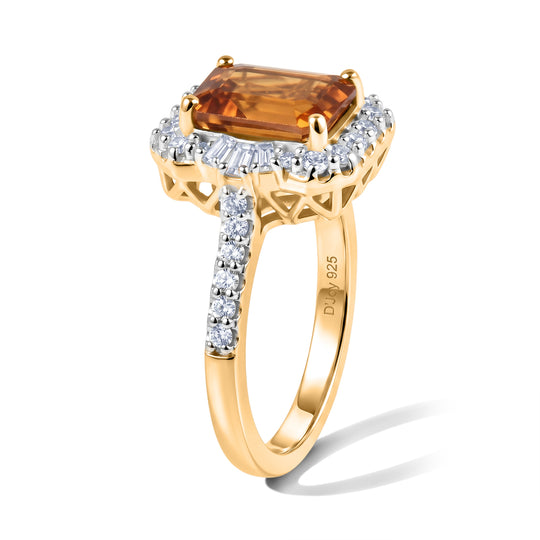 D'Joy AAA Honig Granat, Moissanit Ring 925 Silber 750 Gelbgold vermeil (Größe 18.00) (10-16 Werktage Lieferzeit) ca. 3,12 ct