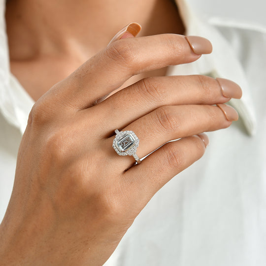 D'Joy AA Aquamarin, Moissanit Ring 925 Silber Rhodiniert (Größe 18.00) (10-16 Werktage Lieferzeit) ca. 1,88 ct