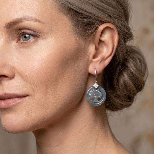 D'Joy Olmek Jadeit Ohrringe 925 Silber Rhodiniert ca. 86,20 ct.