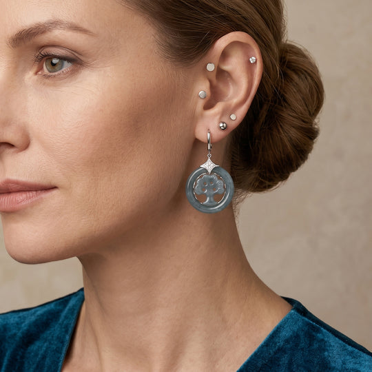 D'Joy Olmek Jadeit Ohrringe 925 Silber Rhodiniert ca. 86,20 ct.