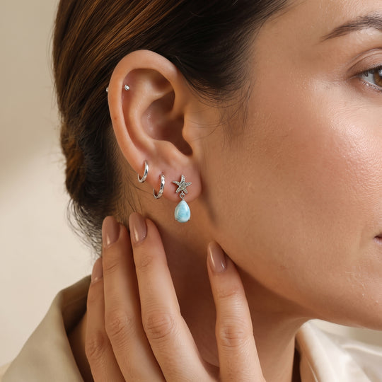EVER TRUE AA Larimar, Weißer Zirkon Ohrringe Reine Bronze ca. 2.23 ct
