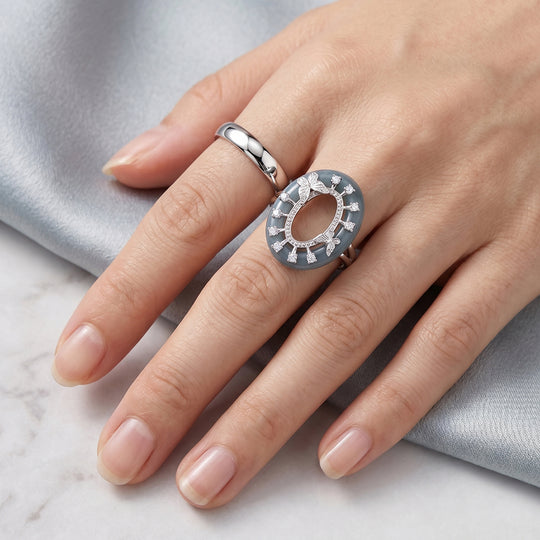 D'Joy Olmek Jadeit und Moissanit Ring, 925 Silber rhodiniert - 6,27 ct