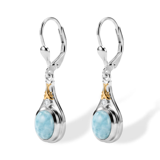 D'Joy AAA Larimar, Weißer Diamant Ohrringe 925 Silber Rhodiniert und 750 Gelbgold Vermeil ca. 3.04 ct