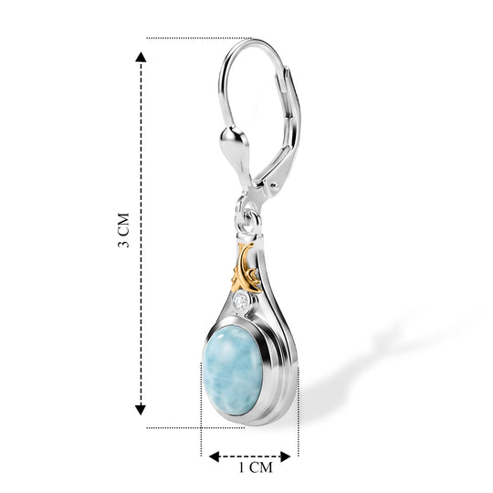 D'Joy AAA Larimar, Weißer Diamant Ohrringe 925 Silber Rhodiniert und 750 Gelbgold Vermeil ca. 3.04 ct