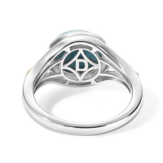 D'Joy AAA Larimar, Weißer Diamant Ring 925 Silber Rhodiniert und 750 Gelbgold Vermeil (Größe 19.00) ca. 3,36 ct