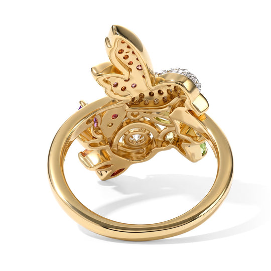 D'Joy AA Roter Granat, Himmelblauer Topas Ring 925 Silber 750 Gelbgold vermeil (Größe 18.00) ca. 1,46 ct