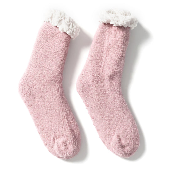 LIVMORE Sherpa-Kuschelsocken mit Rentier- und Schneeflockenmuster, 1 Paar, Rot