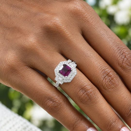 D'Joy AAA Radiant Ember Granat, Moissanit Ring 925 Silber Rhodiniert (Größe 20.00) ca. 3,03 ct