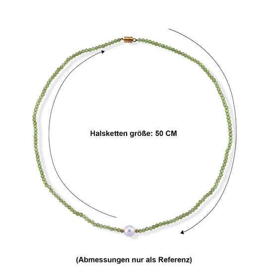 Peridot, Weiße Edison Perle (7-10mm) Halskette ca. 50 cm 316L Edelstahl Goldton (10-15 Werktage Lieferzeit) 30.01 ct