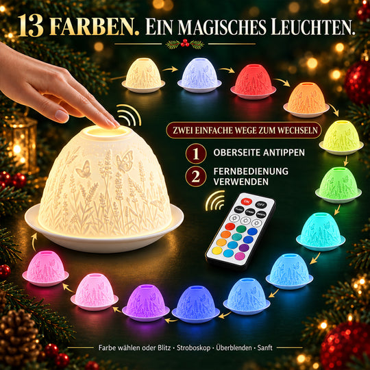 LED-Teelichthalter aus unglasiertem Porzellan mit Leuchtturmmotiv und Fernbedienung, 10,5 x 7,5 cm, Weiß