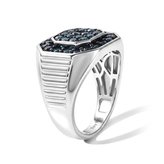D'Joy blauer Diamant Herrenring, 925 Silber rhodiniert - 1,50 ct.