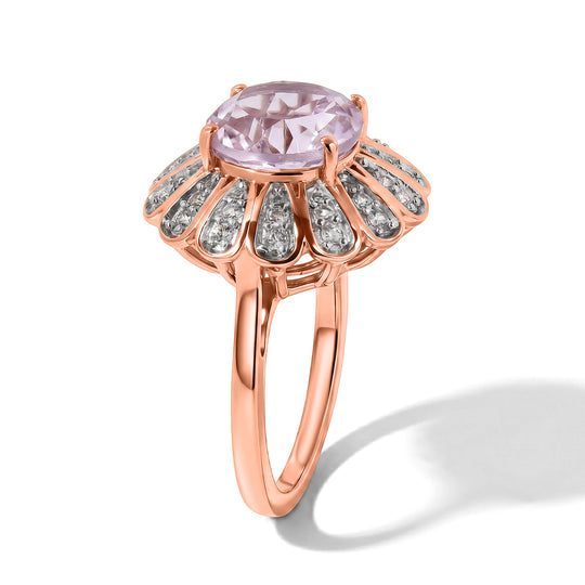 D'Joy Rose de France Amethyst und Zirkon floraler Halo Ring, 925 Silber 750 Roségold Vermeil - 3,98 ct.