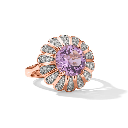 D'Joy Rose de France Amethyst und Zirkon floraler Halo Ring, 925 Silber 750 Roségold Vermeil - 3,98 ct.