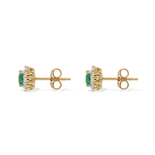 D'Joy AAA Kagem Sambischer Smaragd, Weißer Zirkon Ohrringe 925 Silber Gold ca. 1,18 ct.