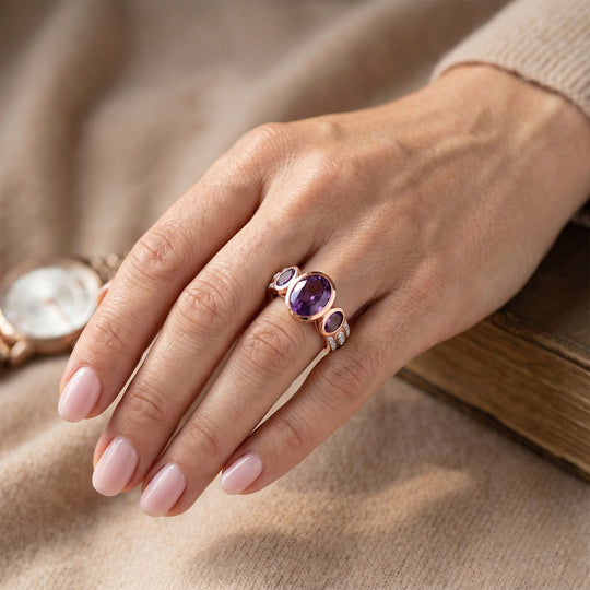 D'Joy AA Rose De France Amethyst und Zirkon Ring, 925 Silber rosévergoldet - 3,67 ct.