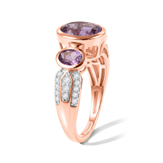 D'Joy AA Rose De France Amethyst und Zirkon Ring, 925 Silber rosévergoldet - 3,67 ct.