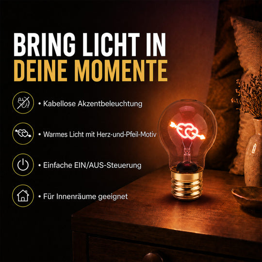 LIVMORE Dekorative Wiederaufladbare LED-Glaslampe mit Doppelherz-Motiv & USB-C (ca. 6,5 x 12 cm)