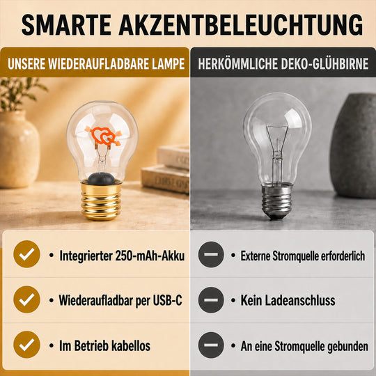 LIVMORE Dekorative Wiederaufladbare LED-Glaslampe mit Doppelherz-Motiv & USB-C (ca. 6,5 x 12 cm)