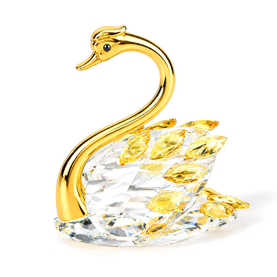 LIVMORE Deko-Schwan aus Metall und Kristallglas mit beweglichen Kristallsteinen, 5 x 6 cm, Goldfarben/Rot