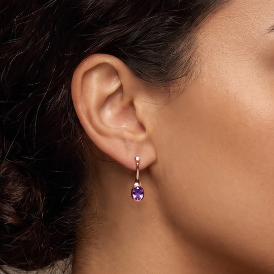D'Joy Rose De France Amethyst und Zirkon Ohrringe, 925 Silber rosévergoldet - 2,45 ct.