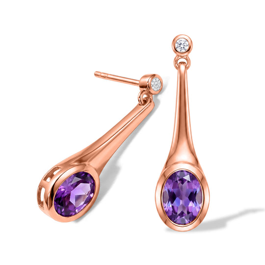 D'Joy Rose De France Amethyst und Zirkon Ohrringe, 925 Silber rosévergoldet - 2,45 ct.