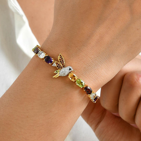 D'Joy AA Roter Granat, Himmelblauer Topas Armband ca. 19 cm 925 Silber 750 Gelbgold vermeil ca. 18,40 ct.