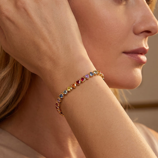 D'Joy AA Mehrfarbig Saphir Armband ca. 20 cm 925 Silber 750 Gelbgold vermeil ca. 7,23 ct.