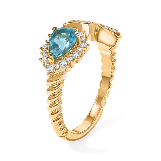 EverTrue Batroke blauer Apatit und Zirkon Ring, Bronze mit Gelbgold E-Beschichtung - 1,24 ct.