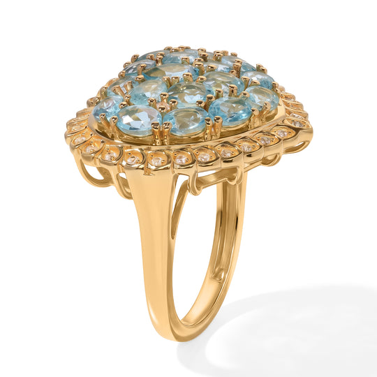 EverTrue AA Batroke blauer Apatit und Zirkon Ring, Bronze mit Gelbgold E-Beschichtung - 3,86 ct.