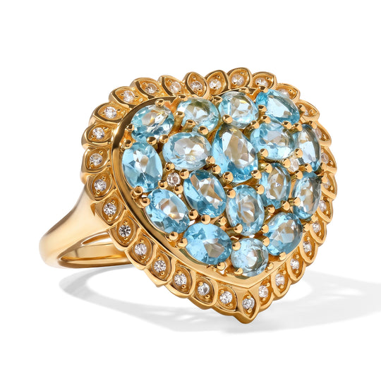 EverTrue AA Batroke blauer Apatit und Zirkon Ring, Bronze mit Gelbgold E-Beschichtung - 3,86 ct.