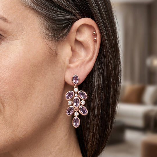 EverTrue Rose De France Amethyst und Zirkon florale Ohrringe, 950 Kupfer mit Roségold-E-Beschichtung - 6,41 ct.