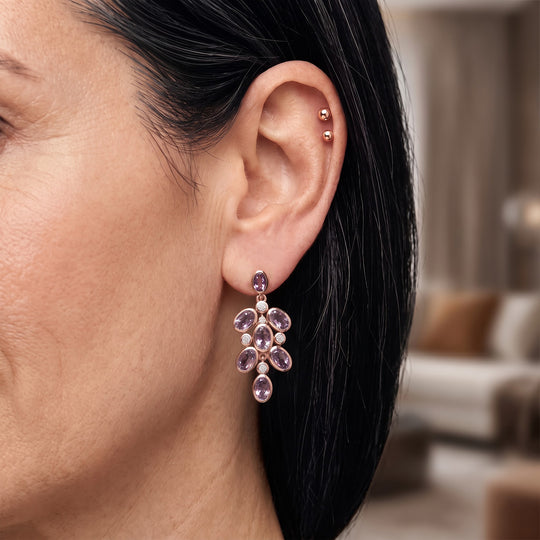 EverTrue Rose De France Amethyst und Zirkon florale Ohrringe, 950 Kupfer mit Roségold-E-Beschichtung - 6,41 ct.