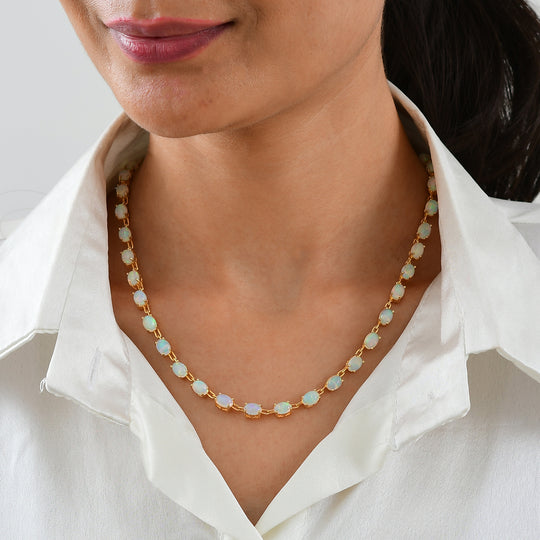 D'Joy AA Natürlicher, äthiopischer Welo Opal Halskette ca. 45 cm 925 Silber 750 Gelbgold vermeil ca. 21,02 ct.