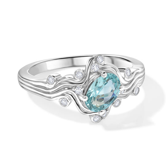 D'Joy blauer Apatit und Zirkon Ring, 925 Silber rhodiniert - 0,92 ct.